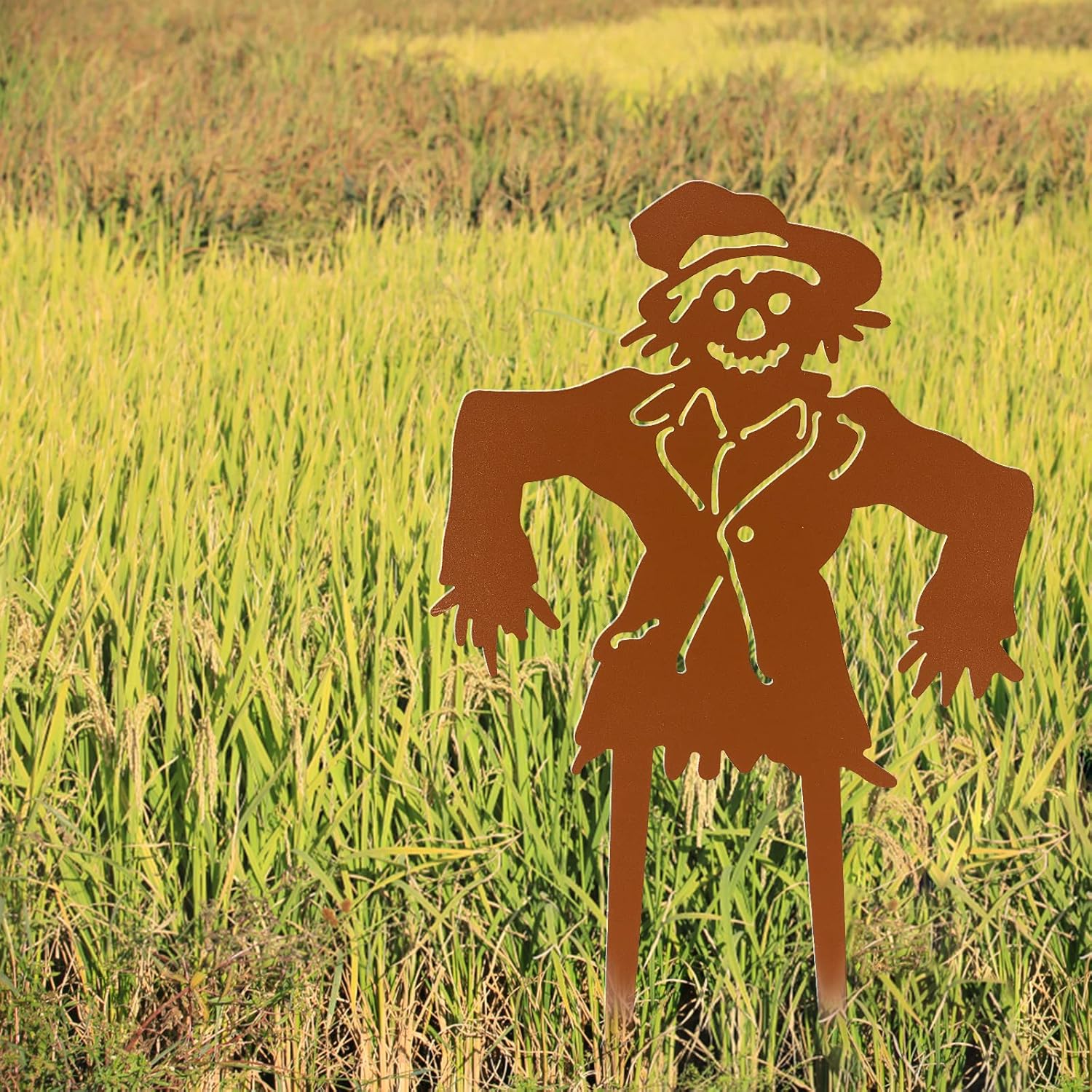 Decorative Garden Stakes - CINPIUK Scarecrow Garden Stake, Metal Yard Sign Fall Halloween Thanksgiving Outdoor Decoration Scarecrow Sculpture for Lawn Patio Decor