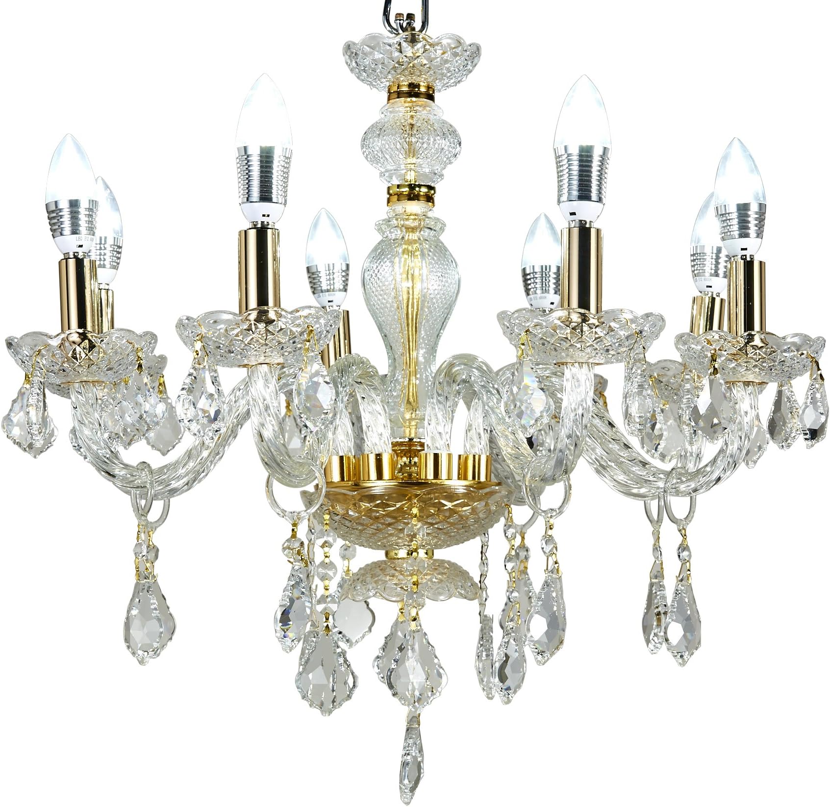 MonaLisa Gallery Crystal Chandeliers Pendant Light Fixture, Gold Finish, MG-708/D-8L W28xH26-Gold