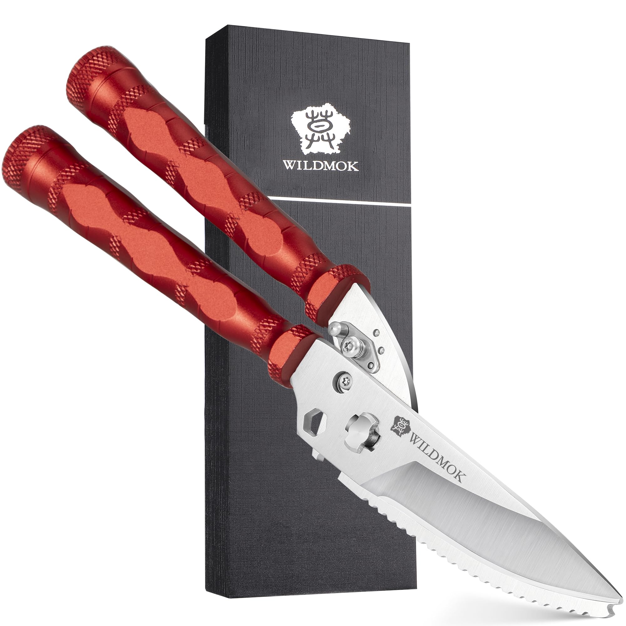 WILDMOK Heavy Duty Poultry Shears - 8.5 Inch Multi-Function Stainless Steel Poultry Outdoor Shears, Ultra Sharp Kitchen Scissors for Outdoor Camp, Red