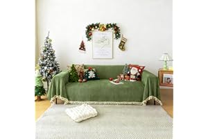 HANDONTIME Christmas Green Sofa Cover Vintage Couch Cover for Dogs 71" X118" Couch Cushion Covers with Tassel Sofa Cover Boho Sofa Covers for 3 Cushion Couch Chenille Soft Loveseat Sofa Covers