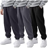 LessonZoo 3 Pack Boys Joggers Kids Corduroy Sweatpants Casual Elastic Waist Drawstring Athletic Uniform Pants with Pockets