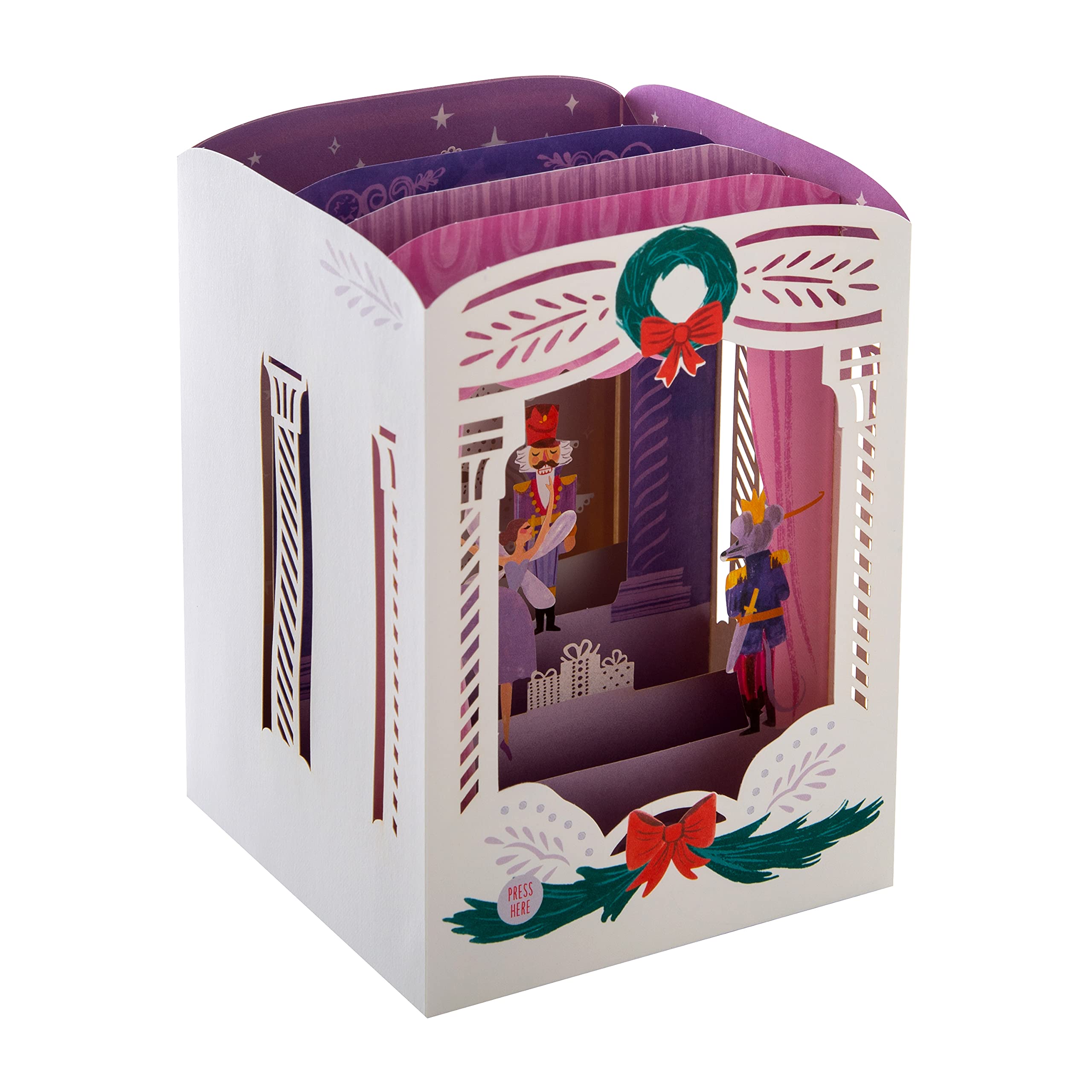 Hallmark Christmas Card, The Nutcracker, Musical, Light-Up, Pop Up Christmas card, 3D Christmas Card, Paper Wonder, Pink, Purple