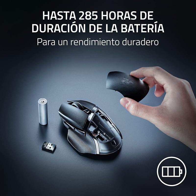 Basilisk V3 X HyperSpeed - Mouse da gioco Wireless personalizzabile (Forma ergonomica con 9 controlli personalizzabili, HyperSpeed Wireless, Bluetooth, Sensore Ottico avanzato 5G 18K) Nero