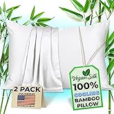 Pillow Cases - 100% Viscose Derived from Bamboo - Cooling Pillowcase - Queen Size, White, Set of 2 Zippered - for Hot Sleepers - Soft Pillow Covers - by Vegan Silk