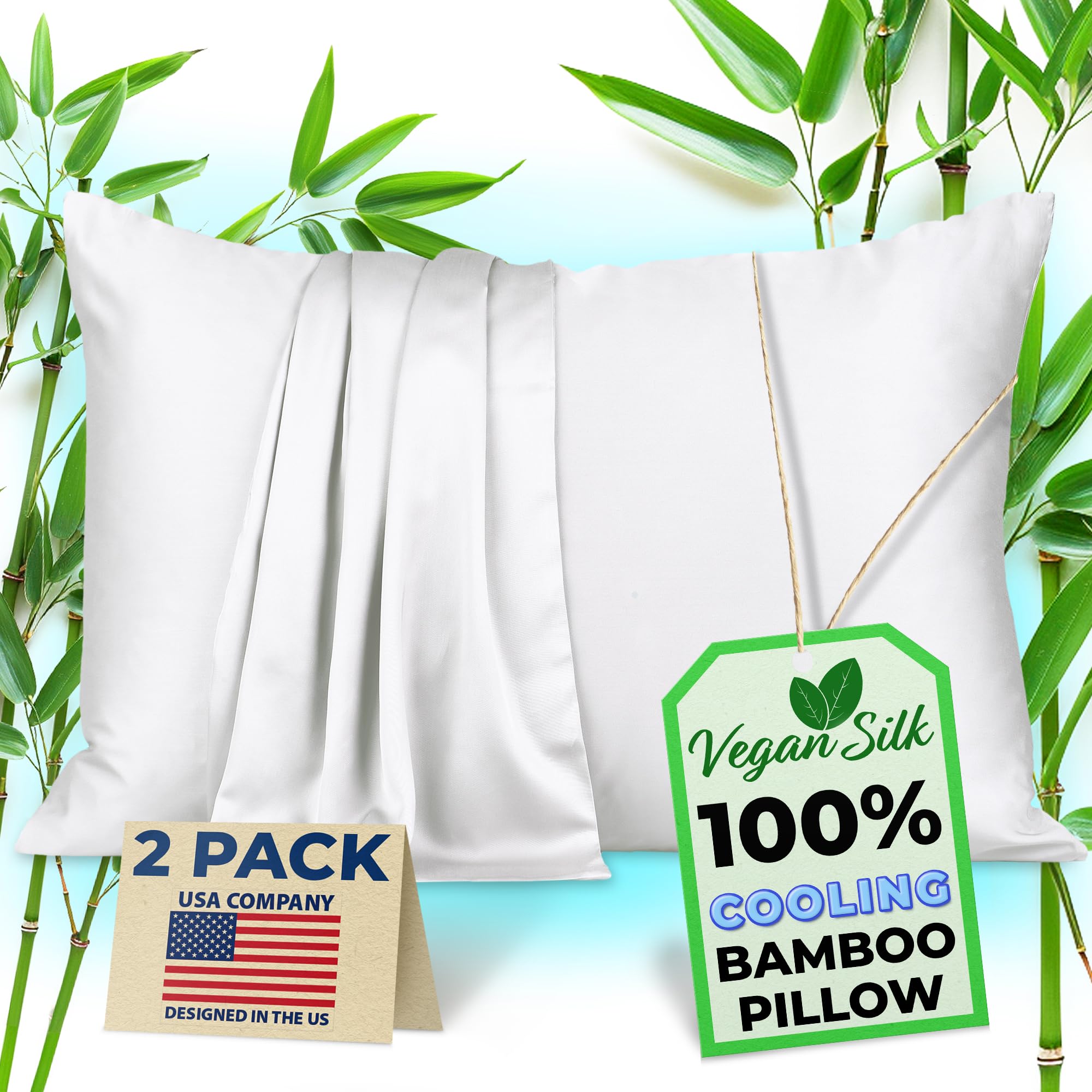 Zipper Pillow Cases - 100% Viscose Bamboo Pillowcase 2-Pack Zip Up Cooling Zippered Pillow Cases Standard Size, Protector Cover