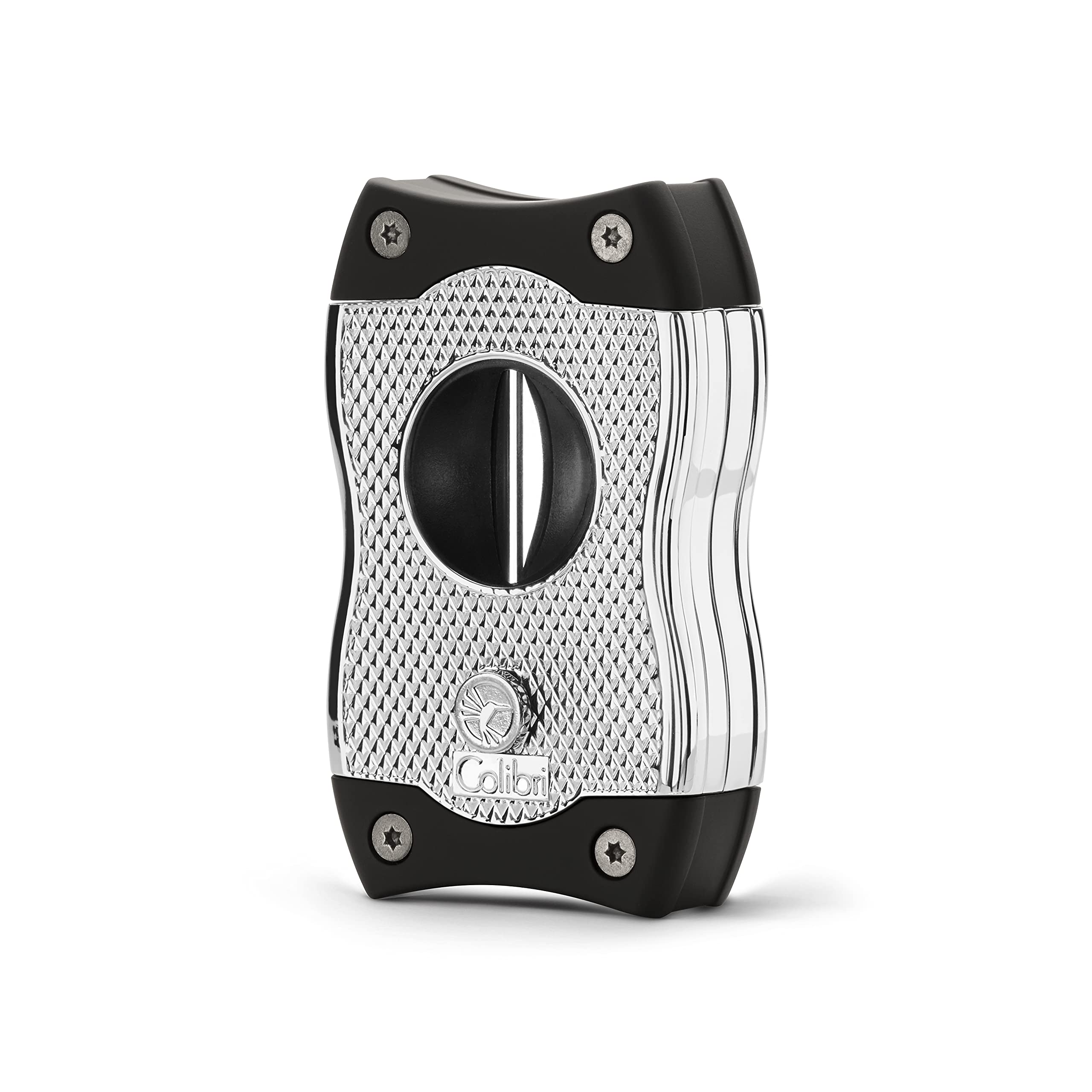 Colibri SV-Cut Cigar Cutter| Chrome with Black Accents |Spring Loaded Release | Deep 7mm V Cut and up-to 3mm Straight Cut | Up-to 68 Ring Gauge Cigars | Ergonomic Design