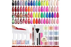 Lavender Violets 48 Pcs Dip Powder Nail Kit Starter, 36 Colors Pink Red Yellow Green Blue with Dip Powder Liquid Set and Essential Manicure Tools for Nail Art Designs B950