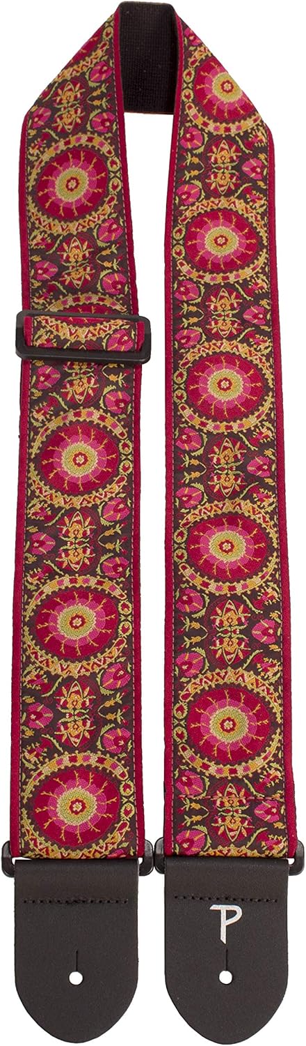 Perri’s Leathers Ltd., Guitar Strap, Nylon, Jacquard, Mandala, Burgandy, Adjustable, For Acoustic/Bass/Electric Guitars