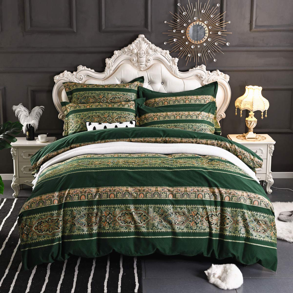 USTIDE Bohemian Exotic Style Boho Duvet Quilt Covers Sets Green Bedding Set 100% Cotton Bedding Set King Size — image 1