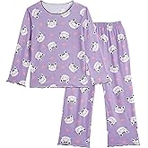 Vopmocld Big Girls Long Sleeve Long Pants Pajama Sets Cute Patterns Jammies Cotton Blend Wavy Sleepwear with Pockets
