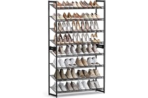 SONGMICS Shoe Rack, 8-Tier Shoe Organizer, Metal Rack for Garage, Set of 2, 4-Tier Stackable Shelf, with Adjustable Flat or Angled Shelves, 32-40 Pairs, Ink Black ULMR08B
