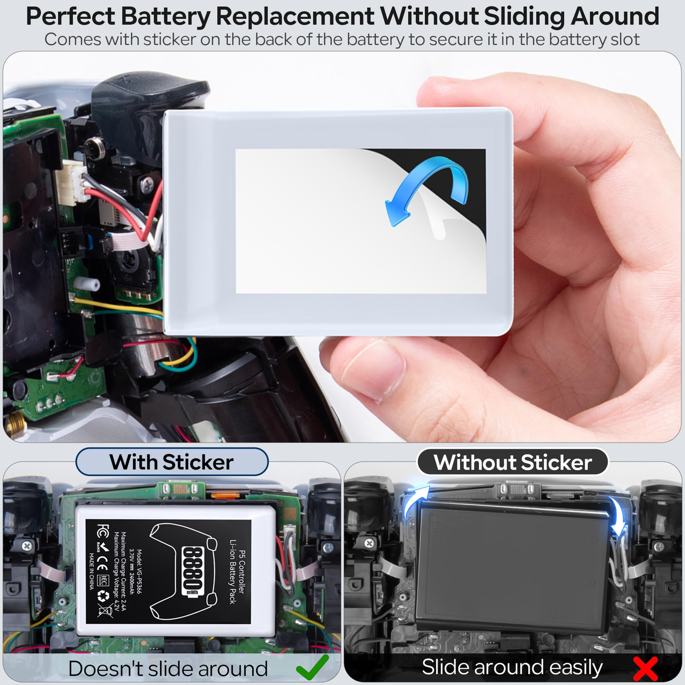 Kosker PS5 Controller Battery Pack, 2 Stück 8880mWh Li-Ionen Akku mit hoher Kapazität für Sony PS5 Controller CFI-ZCT1W, 53% mehr Ausdauer (Kapazität), Sicherer PS5 Controller Akku Ersatz 4