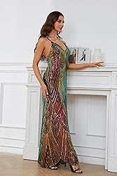 Women's V Neck Spaghetti Straps Sequin Sparkly