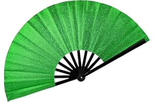 SIISSAPEKSID 13" Glitter Large Rave Fans Clap Fans for Line Dancing Folding Clack Handheld Foldable Decorative Fans Hand Fan for Dance, EDM Music Festivals & Parties(Green)