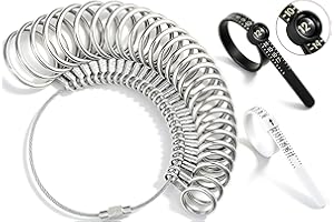 Bflaae Ring Sizer Measuring Tool Kit, 27 PCS Stainless Steel Measuring Ring Tool, US Ring Size 0-13 with Half Size, 2 PCS Reusable Finger Size Tape with Magnified Glass 1-17 USA Rings Size
