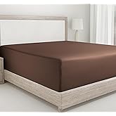 California Design Den Fitted Sheet Queen Size Only - Soft 400 Thread Count, Natural 100% Cotton Sateen, Deep Pocket Queen Fitted Sheet Only, No Pop-Off Elastic, Durable - Espresso Chocolate Brown