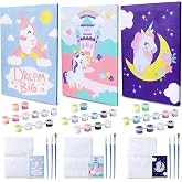 BONNYCO Unicorns Paint by Numbers Kit for Kids Pack of 3 Craft Canvases | Pre Drawn Canvas for Painting by Numbers. Unicorn Gifts for Girls, Arts and Kids Crafts Aged 4 to 12, Pintar por Numeros