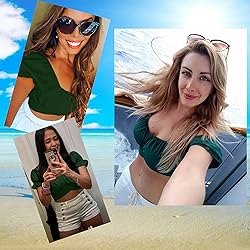 COOUFE Women's Crop Tops Ruffle Short Sleeve Tie
