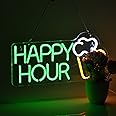 Roouneon Happy Hour Neon Sign Bar Club Bedroom LED Dimmable Neon Lights Signs for Office Hotel Pub Cafe Wedding Birthday Party Man Cave Art Wall Lights(17X8inch)