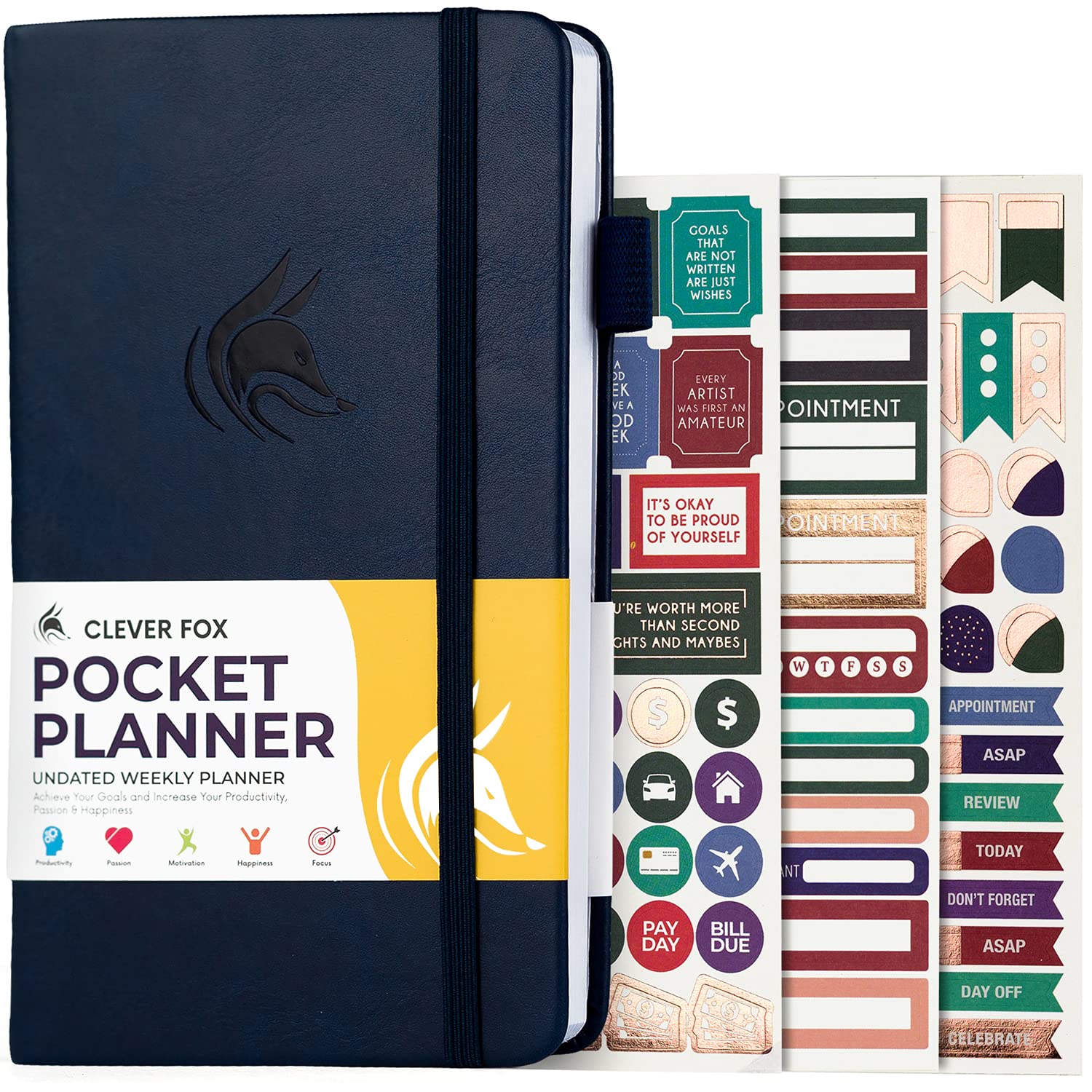 Clever Fox Pocket Weekly – Undated Monthly Goal Planner and Calendar, Mini Planner Perfect for Purse, 10x17.5cm (Blue)