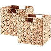 Vagusicc Storage Basket, Set of 2 Hand-woven Water Hyacinth Storage Baskets, Foldable Wicker Storage Basket 9 Inch Cube Storage Bins for Shelves Organizer Square Shelf Baskets, 9''x9''x9''