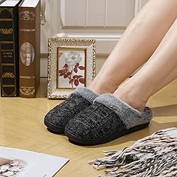 shoeslocker Womens Memory Foam Fuzzy Slippers