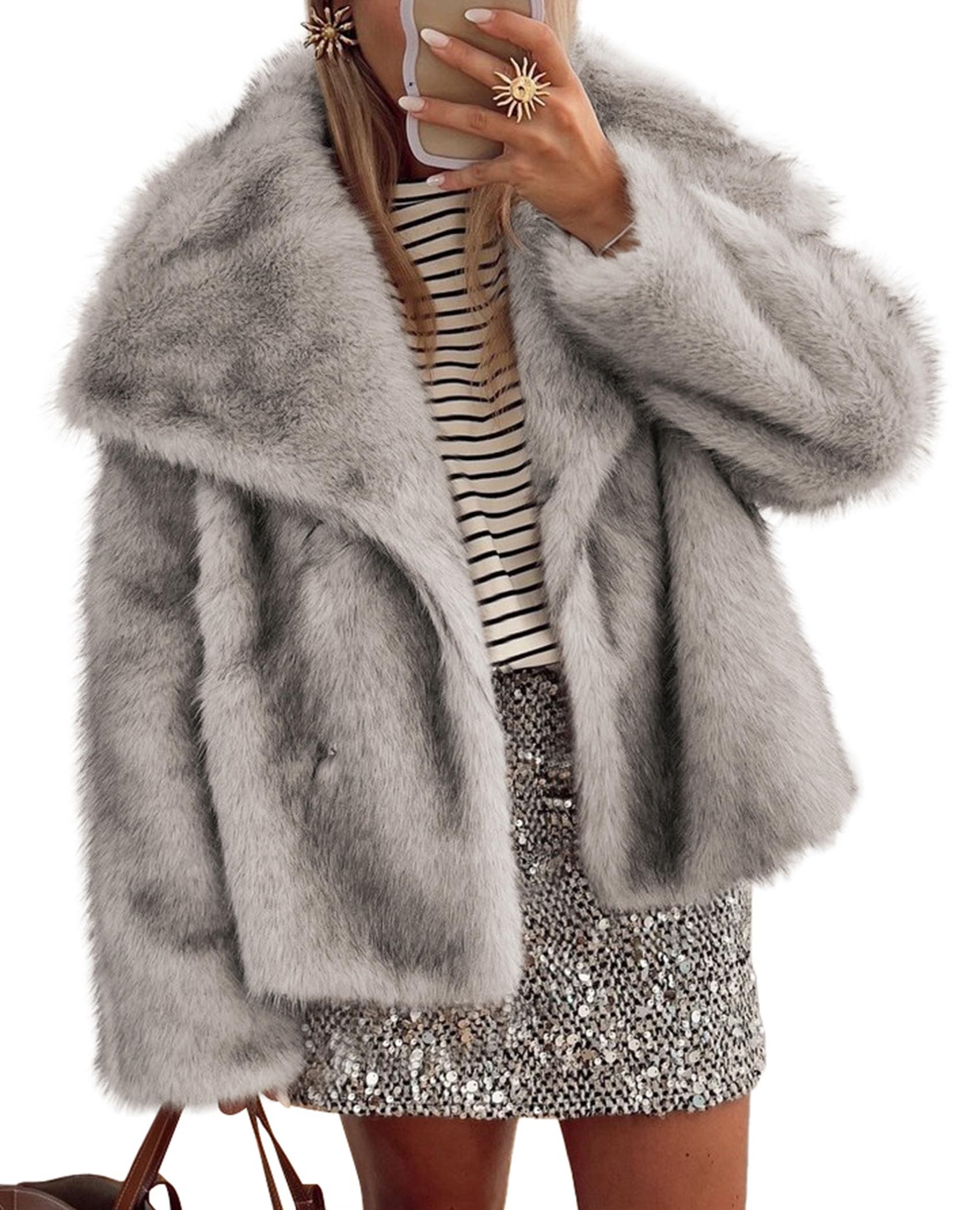 Photo 1 of PRETTYGARDEN Womens Winter Coats 2026 Trendy Long Sleeve Furry Faux Fur Jackets Button Lapel Warm Fall Outwear with Pockets (Black Apricot,XX-Large)