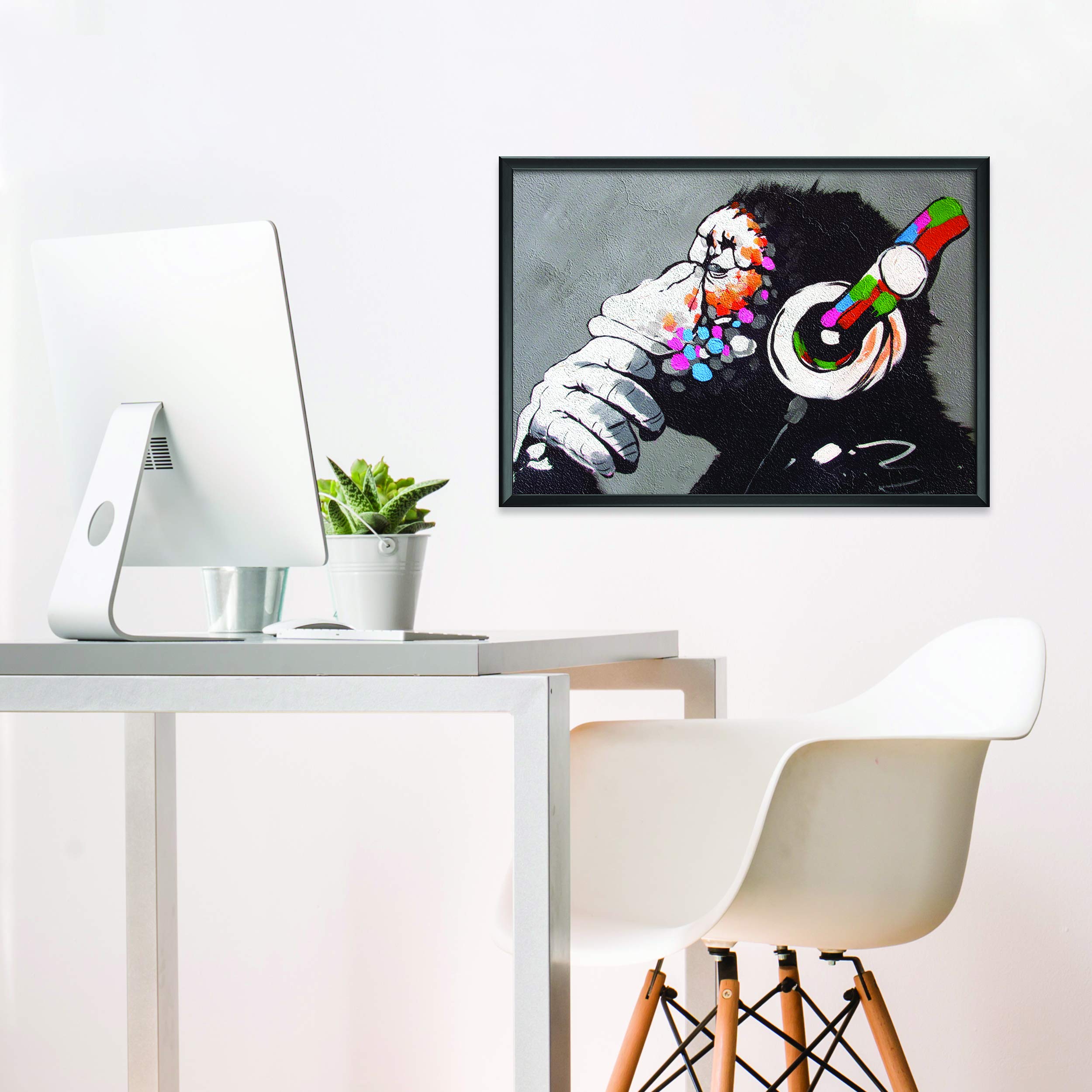 Banksy Monkey Graffiti Poster for Boys - Game Room Decor - Music Studio Chimp Illustration - 22x16 Inches