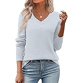 Zeagoo Women's 2026 Fall V Neck Sweater Trendy Long Sleeve Casual Lightweight Ribbed Knit Pullover Tops