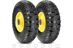 TICONN 10" Solid Tires, 2 Pack Flat Free 4.10/3.50-4'' Wheels with 5/8” Axle Bore Hole and Double Sealed Bearings (Yellow, 2PK)