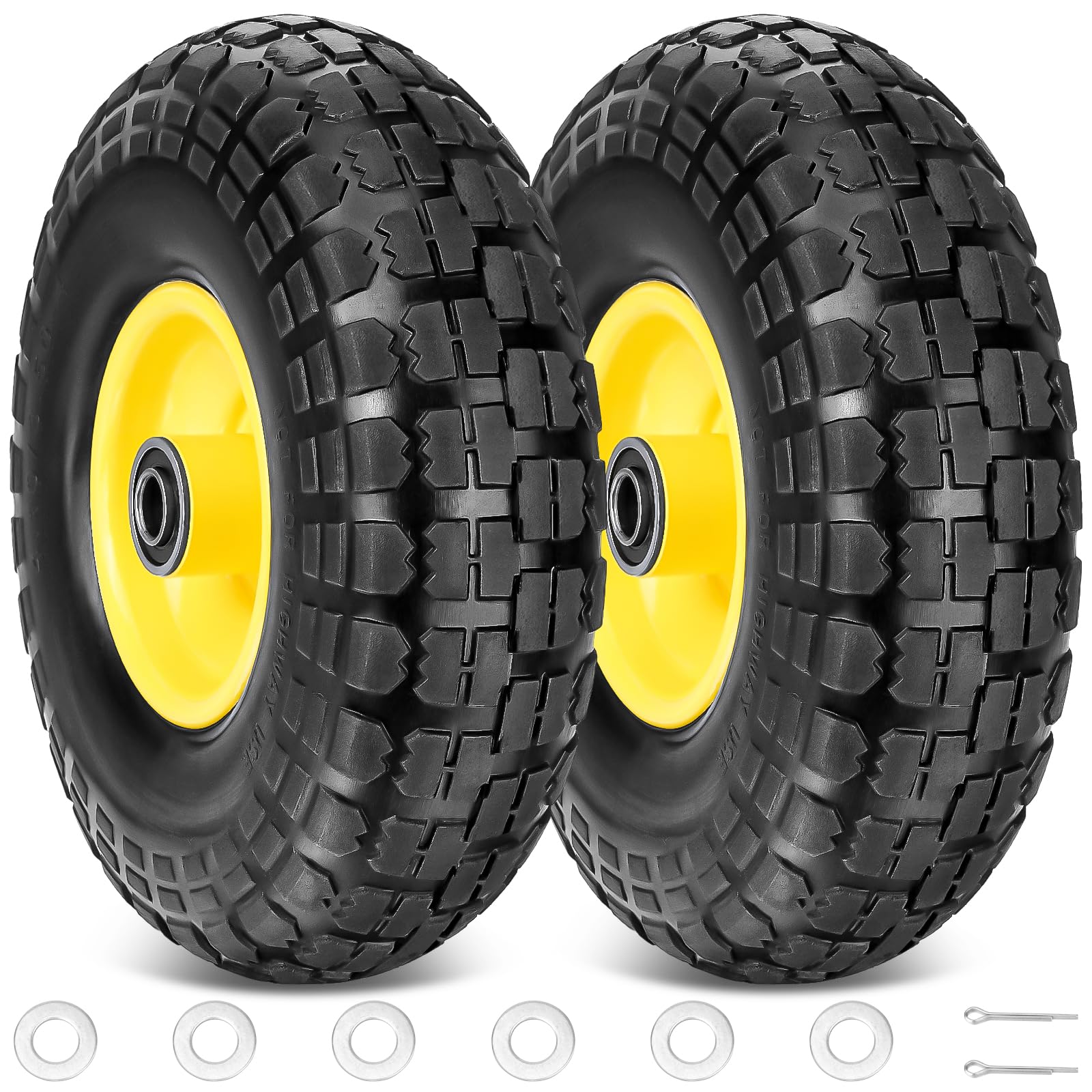 TICONN 10" Solid Flat Free Wheels (2-Pack) – 4.10/3.50-4 For Hand Trucks, Utility Carts, Lawnmowers – 440 Lb Capacity