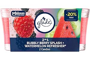 Glade Scented Candle Twin Pack, Bubbly Berry Splash + Watermelon Refresher, 1-Wick Candle, Air Freshener Infused with Essenti