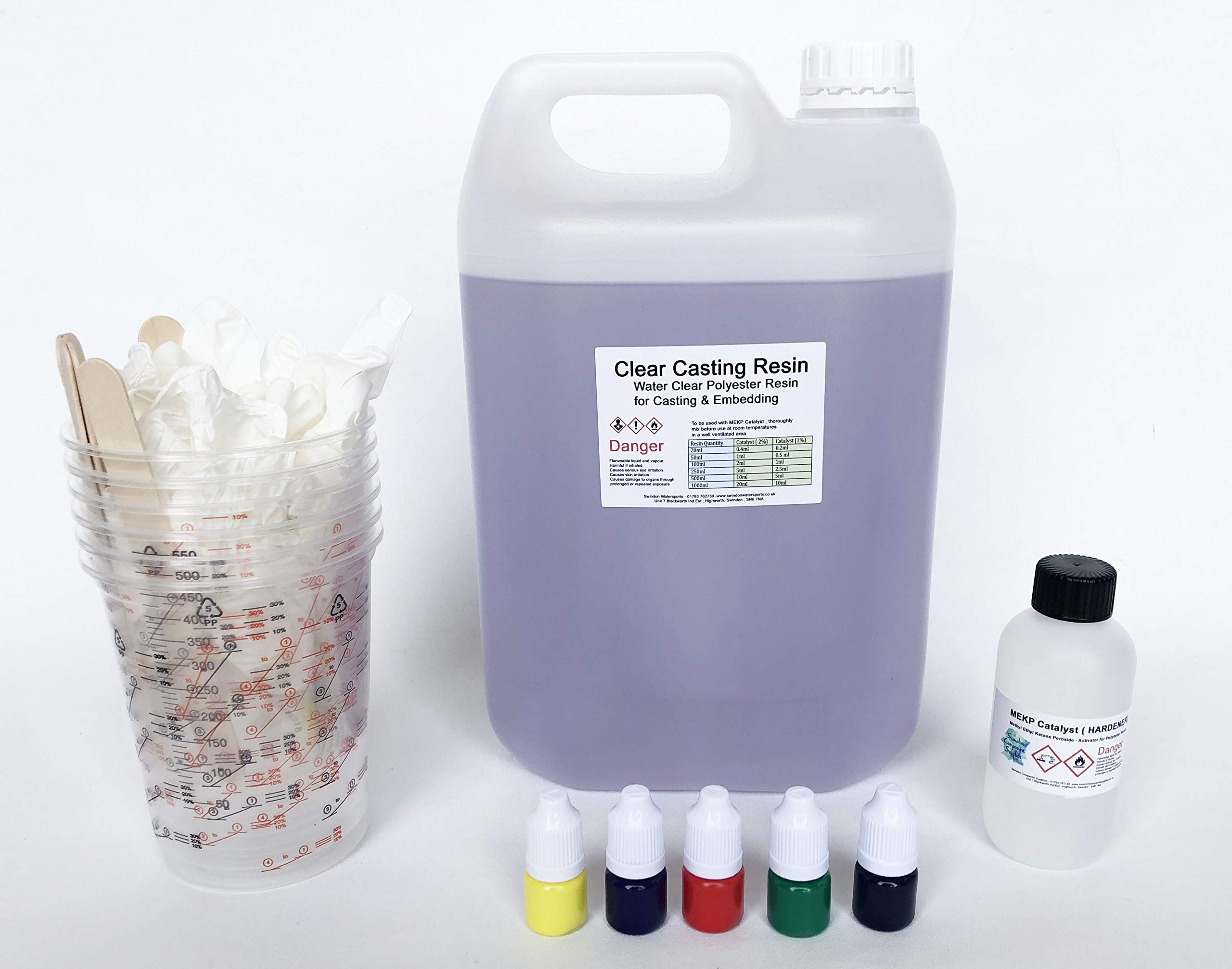 Water Clear Casting Cast Resin (Polyester) with Colour Pigments & Accessories. Various Size Kits Available 0.5kg, 1.0 Kg, 2.0 Kg and 5.0 Kg (5.0 Kg, RED)