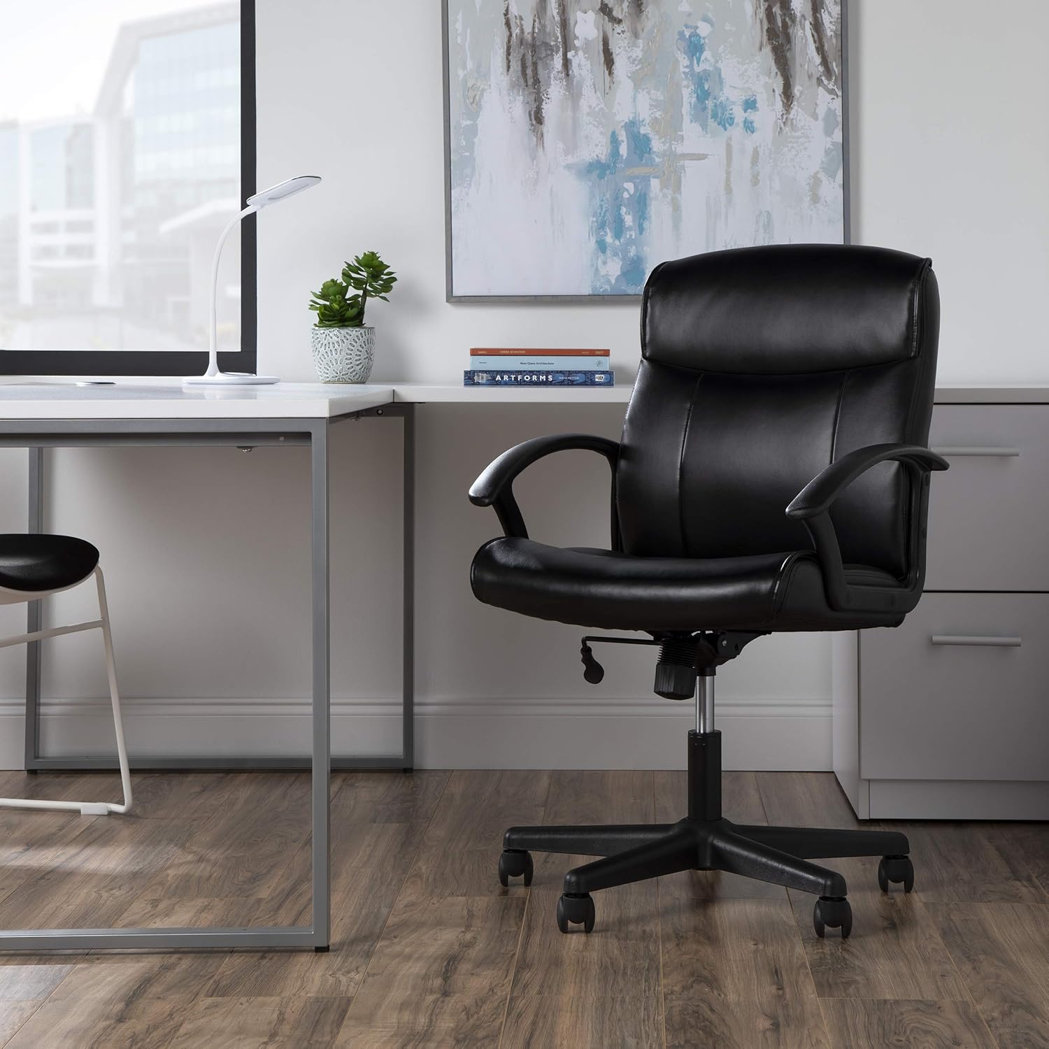 OFM Essentials Collection Bonded Leather Chair, Black: Furniture & Decor