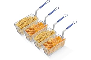 WeChef 4Pcs Deep Fryer Baskets 13" x 6" x 6" with Handle Heavy Duty Construction Commercial Fryer Basket Blue