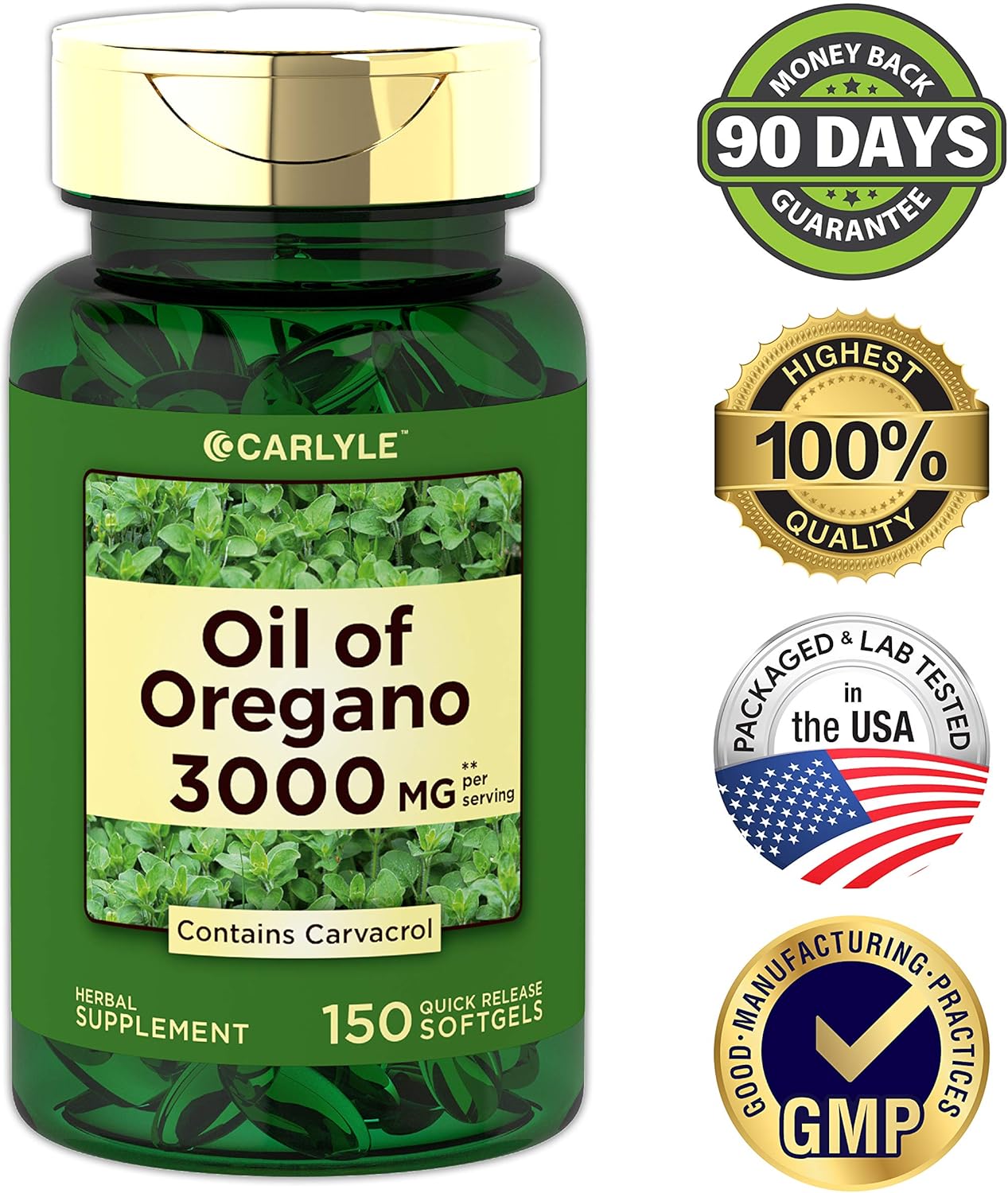 Oregano Oil 3000mg | 150 Softgel Capsules | Non-GMO and Gluten Free Supplement | Contains Carvacrol | Max Potency Extract | by Carlyle: Health & Personal Care