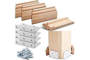Blulu 1 Set 3-1/2" Newel Post Mounting Kit 4 Pcs L Bracket Metal Post Anchor with 4 Pcs Wood Trim Deck Base Fasteners for Fastening Handrails Balustrades to Stairs and Floors
