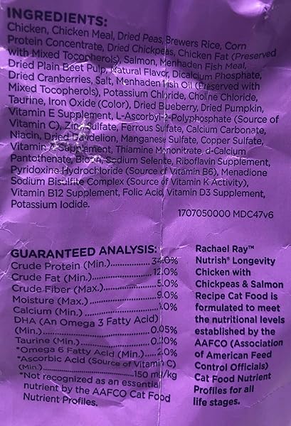 NUTRISH SENIOR HEALTHY AGING DRY CAT FOOD, CHICKEN, CHICKPEA AND SALMON, 3 LB. BAG (RACHAEL RAY)