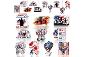 PURPEAK 30 Pieces America Veterans Day Wood Hanging Ornament Memorial Day Wooden Vintage Ornaments for Tree American Flag Patriotic Party Hanging Ornaments Red White Blue Retro Decorations for Tree Decor