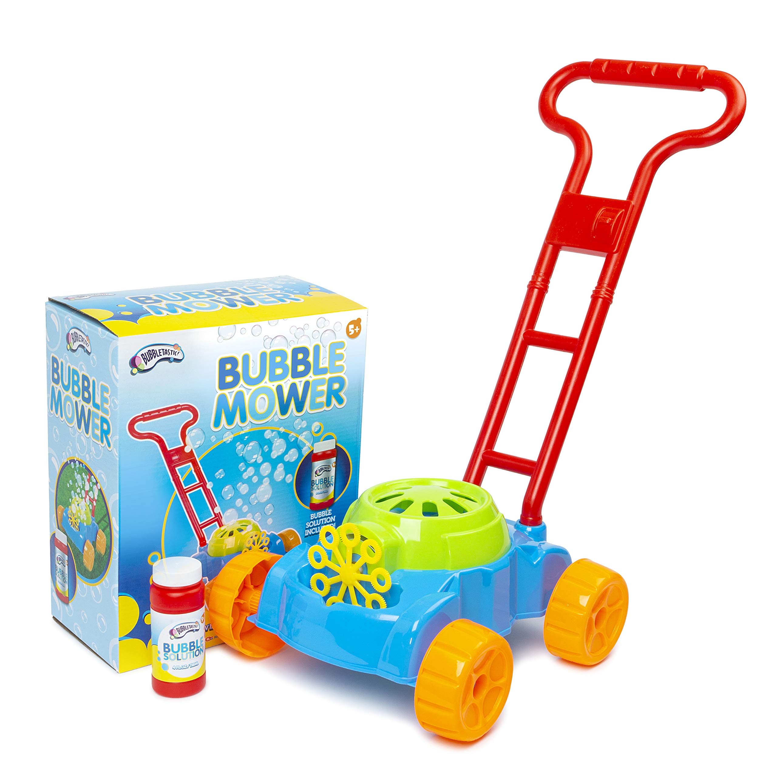 Bubble Machine/Lawn Mower with Bubble Solution to Create Giant Balloons - Battery Operated Garden Toy and Outdoor Equipment for Children and Kids Aged Above 5