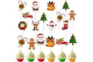YINDER 100 Pcs Christmas Cupcake Toppers Christmas Cake Decorations Cupcake Sticks for Toppers Snowman Santa Tree Reindeer Socks Party Cake Pick for Party Supplies Dessert Baking Decor