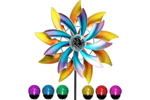 MAGGIFT 57 Inch Solar Wind Spinner with Metal Garden Stake, Multi Color Changing LED Solar Powered Glass Ball, Outdoor Wind Catcher Yard Patio Christmas Holiday Decoration