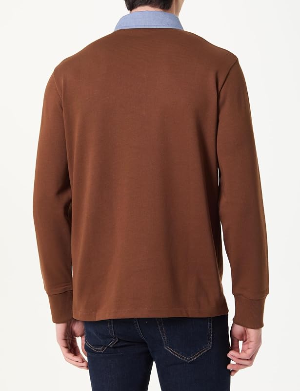 Reg Chambray Heavy Rugger Polo, Marron Acajou, M Hommes