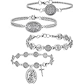 Taiyin 4 Pcs St Benedict Bracelets Rosary Religious Birthday Gifts Catholic Saint Benedict Prayer Bracelet Saint Medal Men Women Christian Jewelry Gift