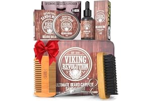 Viking Revolution Ultimate Grooming Kit for Men - Boar Brush, Wood Comb, Sandalwood Balm & Oil, Scissors for Beard & Mustache