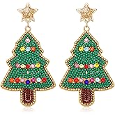 Beaded Christmas Earrings for Women Cute Xmas Tree Drop Dangle Earrings Star Stud Statement Earrings Christmas New Year Holiday Party Jewelry Gifts