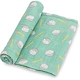 LollyBanks Swaddle Blanket 100% Cotton, Soft Muslin Swaddle Blankets, 47 x 47 inches Baby Swaddles for Boys and Girls, Lightweight Baby Blanket, Baby Essentials, Registry (Golf Balls Print)