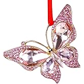 WaaHome Pink Butterfly Christmas Ornaments 2025 - Beautiful Metal Monarch Butterfly Keepsake Ornament for Christmas Tree Decorations Gifts for Women Girls Mom Sisters