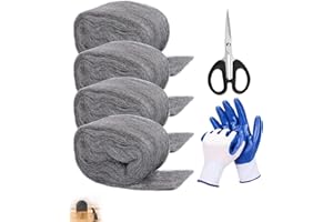 Steel Wool Mice Repellent – 4 Rolls #3 Coarse (14ft×3.1in) with Scissors & Gloves | Seal HVAC Vents, Garage Walls, Garden Gap