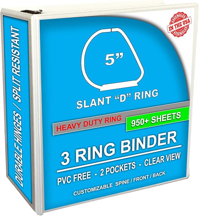 3 Ring Binder, Professional D Ring Binder 5 Inch, Presentation Folder for Pages 8.5 x 11 With Pockets, Clear View White Binder